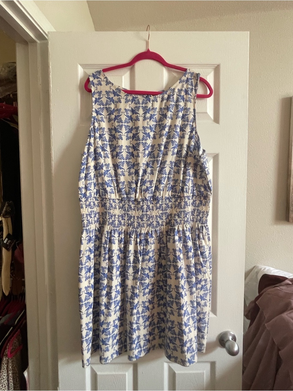 Universal Thread White and Blue Floral Smocked Waist Sundress